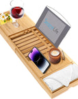 Luxury Bamboo Bathtub Caddy Tray - Adjustable Natural Wood Bath Tub Organizer