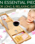 Luxury Bamboo Bathtub Caddy Tray - Adjustable Natural Wood Bath Tub Organizer