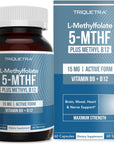 L Methyl Folate 15Mg plus Methyl B12 Cofactor – High Potency, Active 5-MTHF Form - Supports Mood, Methylation, Cognition – Bioactive Forms of Vitamin B9 & B12 (60 Capsules – 60 Servings)