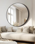 42 Inch Large round Mirror, Black Circle Mirror, Oversized round Bathroom Mirror
