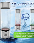 Hydrogen Water Bottle Generator, 1400Ppb Portable Water Ionizer Machine with SPE/PEM Technology in 3-Minute Electrolysis, Rechargeable Hydrogen Rich Glass Cup for Home Office Travel & Fitness