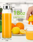 Clear Glass Bottles with Lids 18 Oz, for Juicing,Refrigerator,100% Leak Proof
