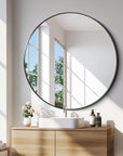 42 Inch Large round Mirror, Black Circle Mirror, Oversized round Bathroom Mirror