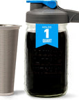 Glass Cold Brew Coffee Maker with Lid - Wide Mouth, 1 Quart (32 Oz)