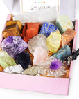 Chakra Crystal Healing Set – 17 Natural Stones with Selenite Plate & Amethyst Necklace