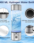 Hydrogen Water Bottle Generator, 1400Ppb Portable Water Ionizer Machine with SPE/PEM Technology in 3-Minute Electrolysis, Rechargeable Hydrogen Rich Glass Cup for Home Office Travel & Fitness