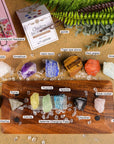 Chakra Crystal Healing Set – 17 Natural Stones with Selenite Plate & Amethyst Necklace