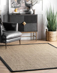 4X6 Elijah Seagrass Area Rug, Black, Solid Farmhouse Style