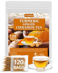 120 Premium Turmeric, Ginger, Cinnamon Blend Tea Bags, 100% Natural & No Additives & Caffeine Free.