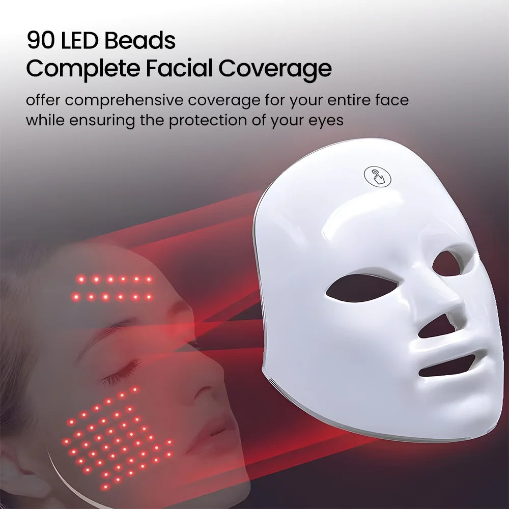 Led Face Mask - 7 Color Light Therapy for Anti-Aging, Acne &amp; Wrinkles, Gift for Women