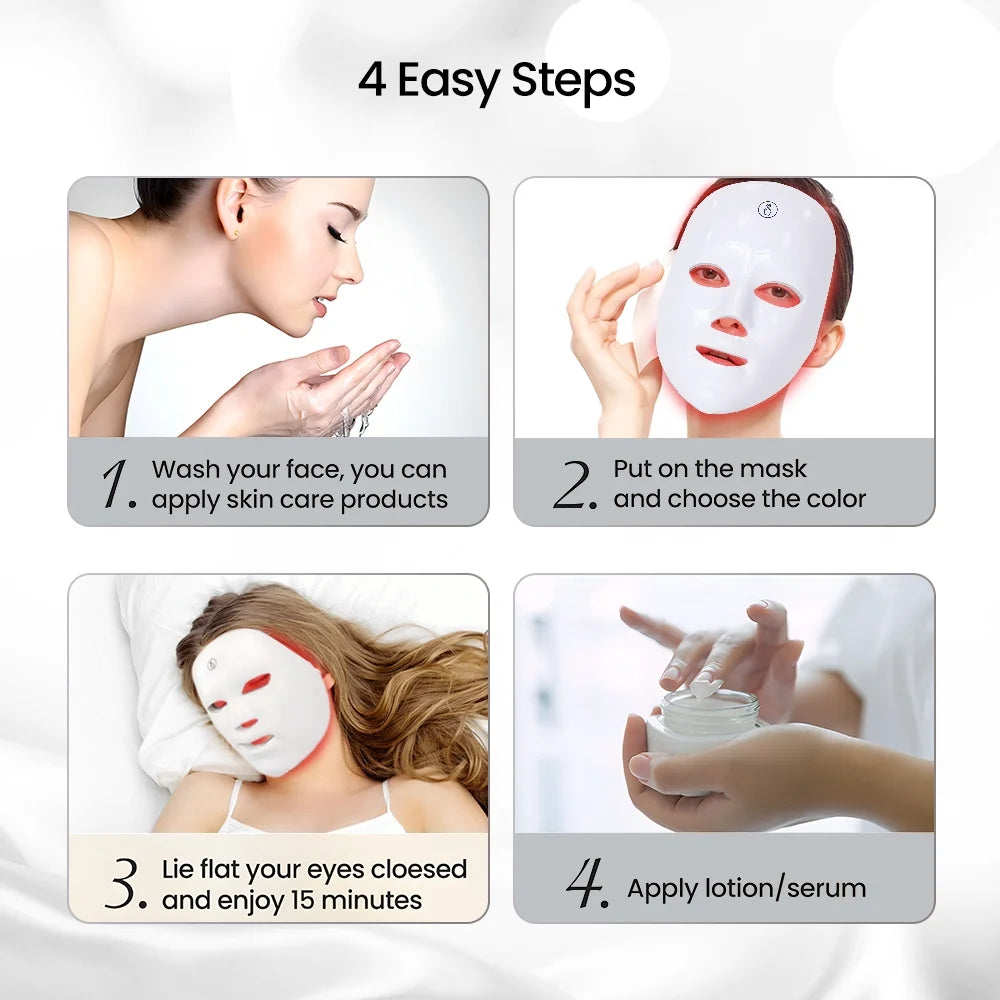 Led Face Mask - 7 Color Light Therapy for Anti-Aging, Acne &amp; Wrinkles, Gift for Women