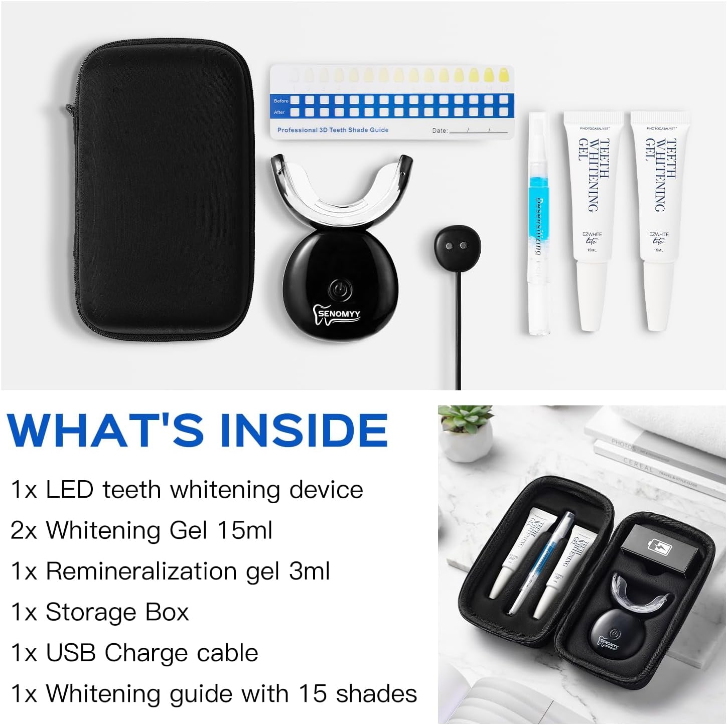 Teeth Whitening Kit 16X LED Light Rechargeable,Teeth Whitener 