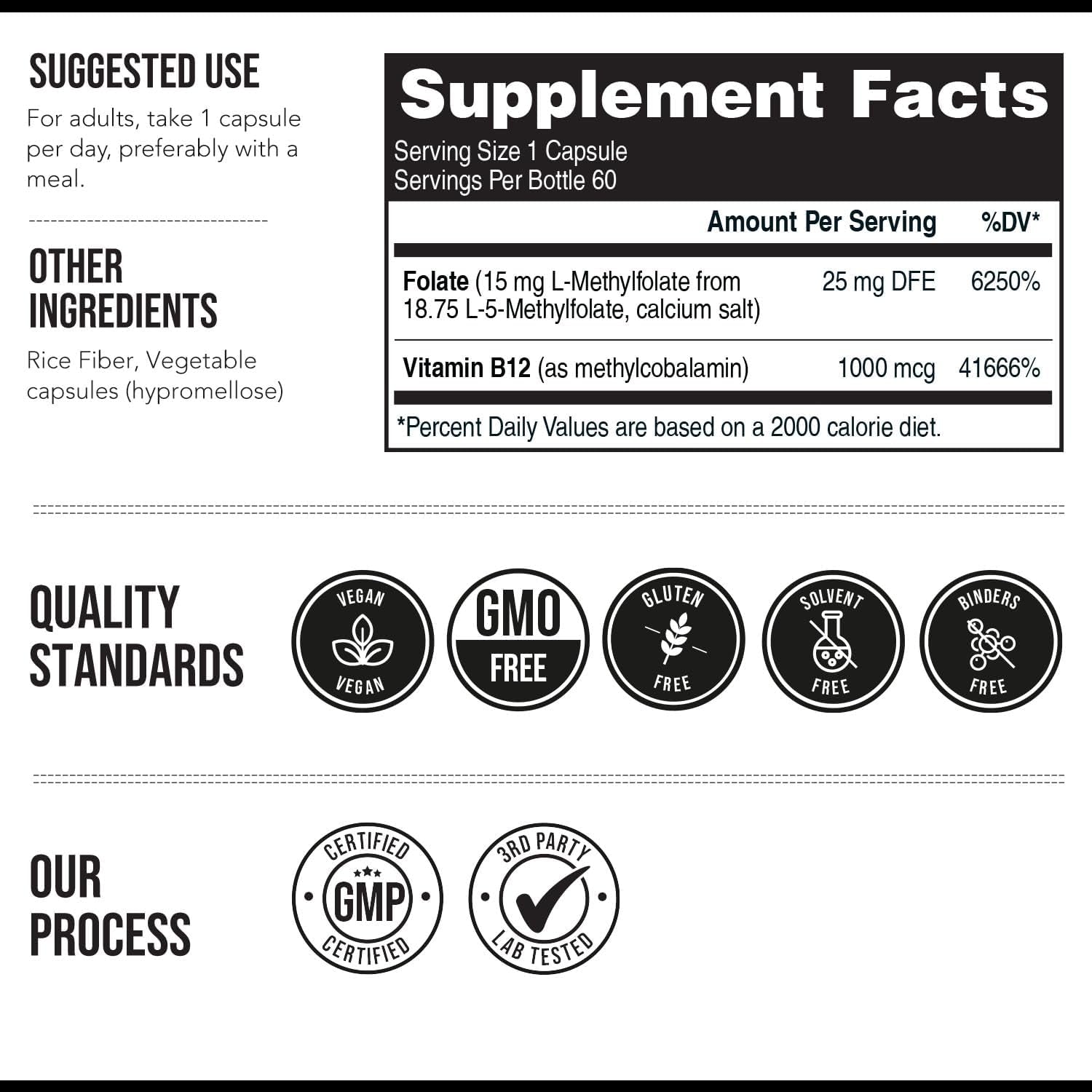 L Methyl Folate 15Mg plus Methyl B12 Cofactor – High Potency, Active 5-MTHF Form - Supports Mood, Methylation, Cognition – Bioactive Forms of Vitamin B9 &amp; B12 (60 Capsules – 60 Servings)
