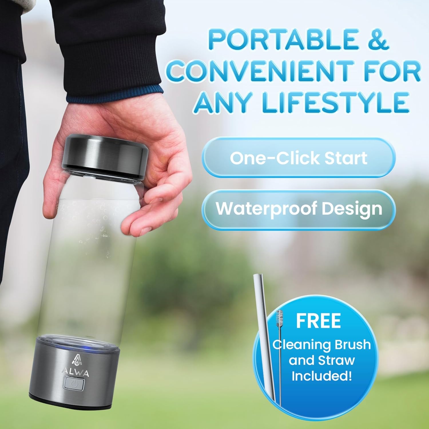 2025 Hydrogen Water Bottle W/Spe/Pem Technology – Borosilicate Glass &amp; Cleaning Brush for Travel, Portable Hydrogen Generator, 3-Min Quick Electrolysis, 1700 PPB Hydrogen-Rich Water for Daily Use