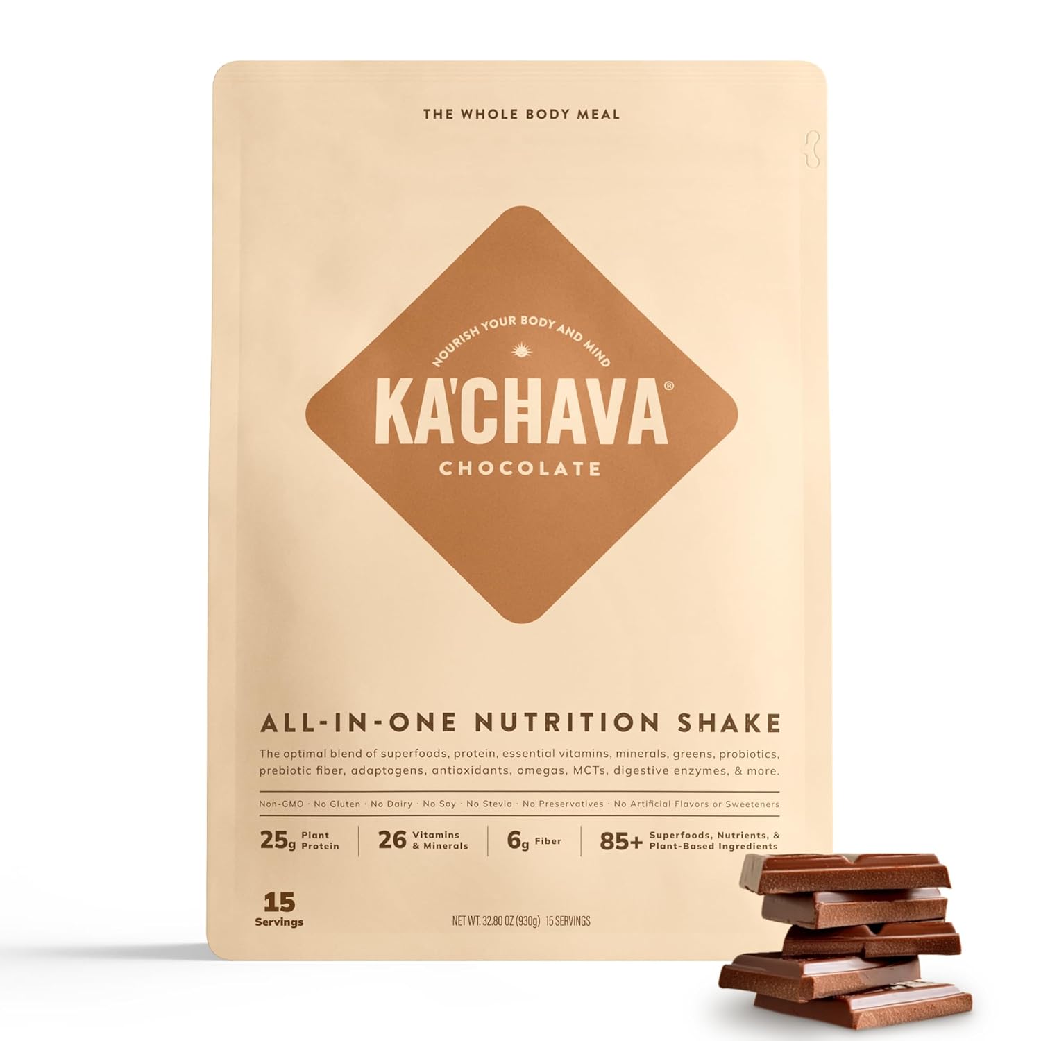Ka’Chava All-In-One Nutrition Shake Blend, Greens Plant-Based Superfood, Digestive Enzymes & Probiotics, Vegan Dairy Gluten Free
