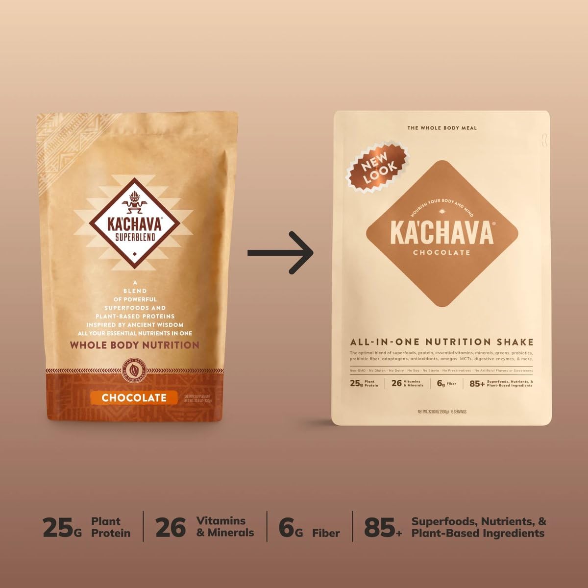 Ka’Chava All-In-One Nutrition Shake Blend, Greens Plant-Based Superfood, Digestive Enzymes & Probiotics, Vegan Dairy Gluten Free