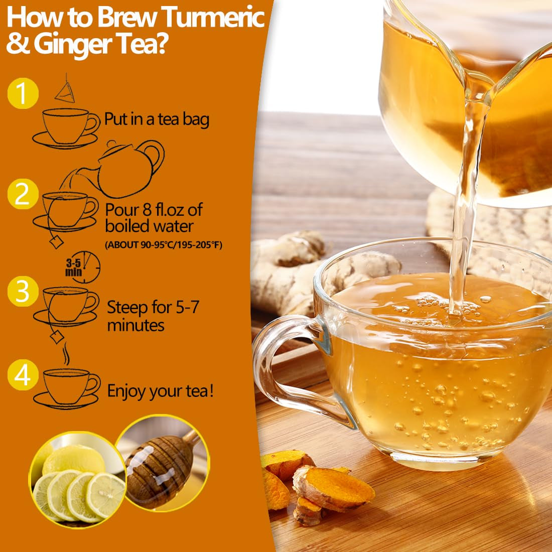 120 Premium Turmeric, Ginger, Cinnamon Blend Tea Bags, 100% Natural &amp; No Additives &amp; Caffeine Free.