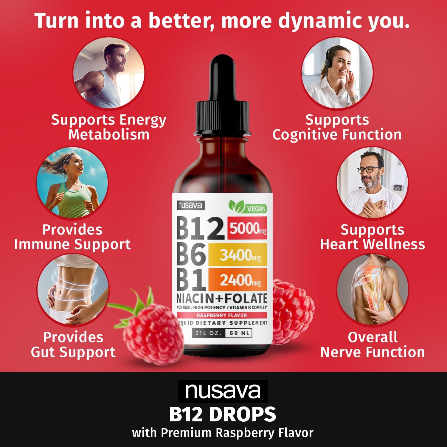 Vitamin B12 & B Complex Drops for Energy & Fatigue (2 Pack)