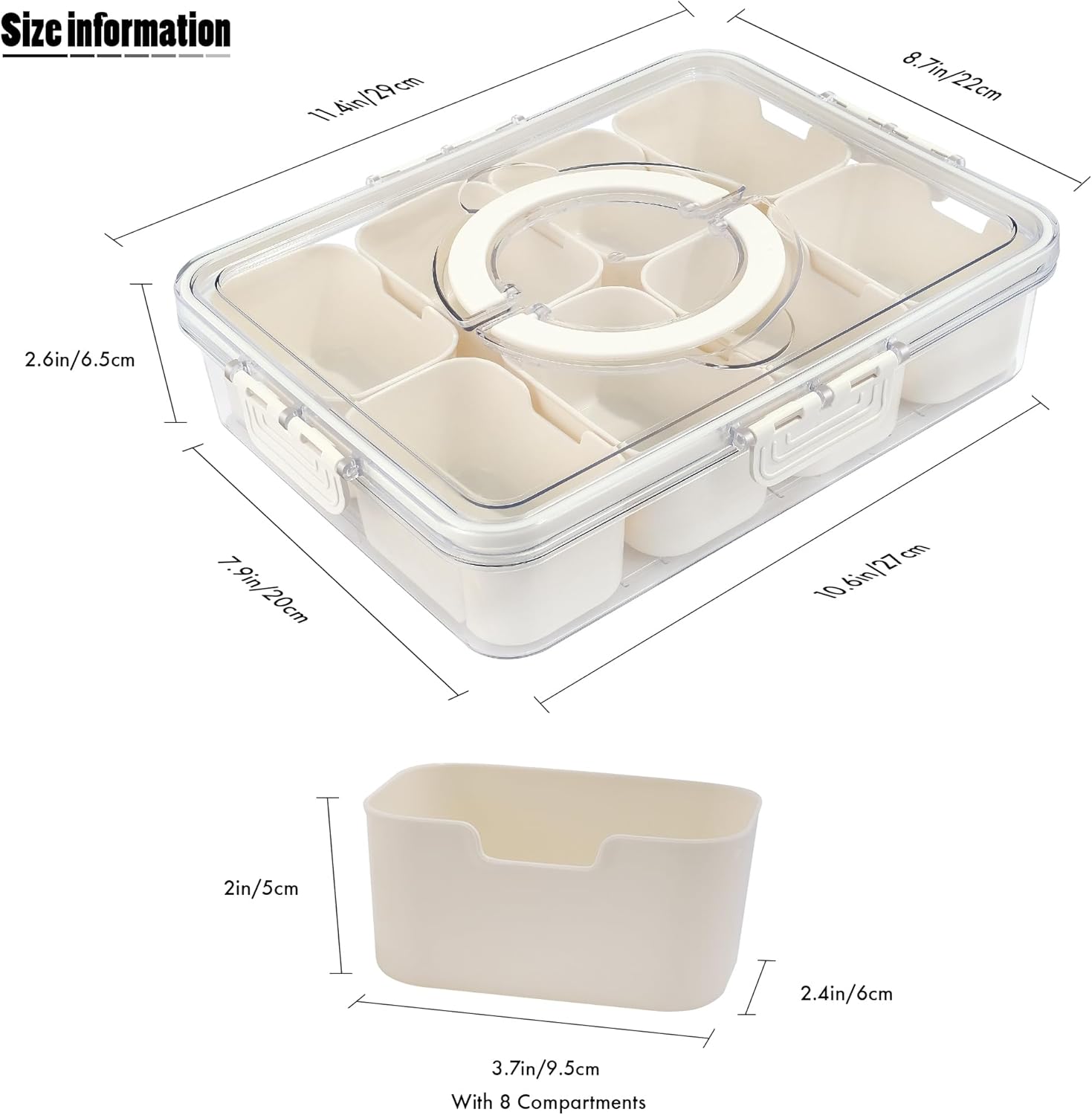 Portable Snack Containers - Tray with Lid (8 Compartments)