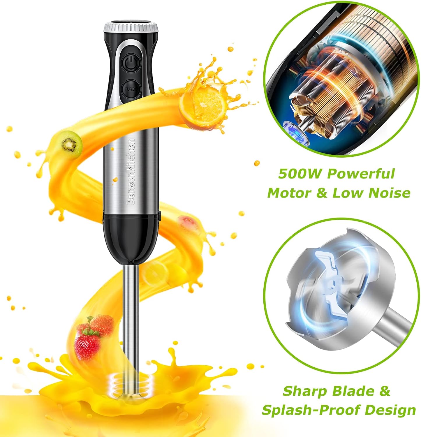 Immersion Blender, Speeds &amp; Turbo, 4-In-1 Stainless Steel Handheld Blender Stick Mixer 