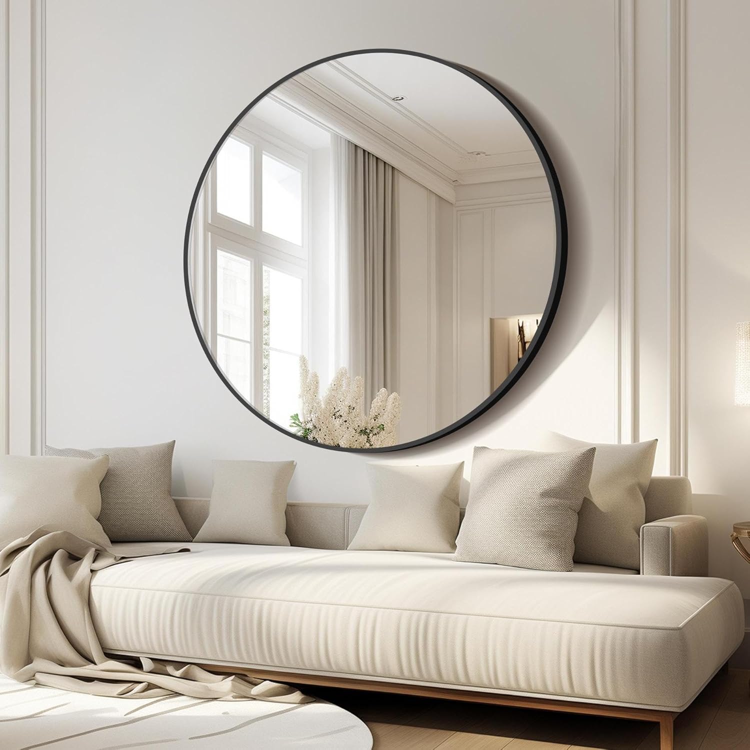42 Inch Large round Mirror, Black Circle Mirror, Oversized round Bathroom Mirror