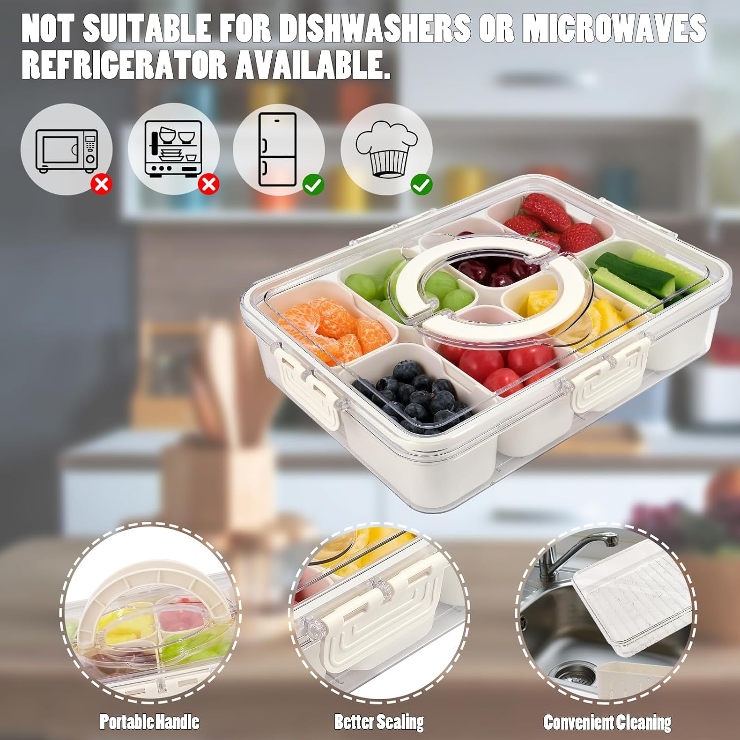 Portable Snack Containers - Tray with Lid (8 Compartments)