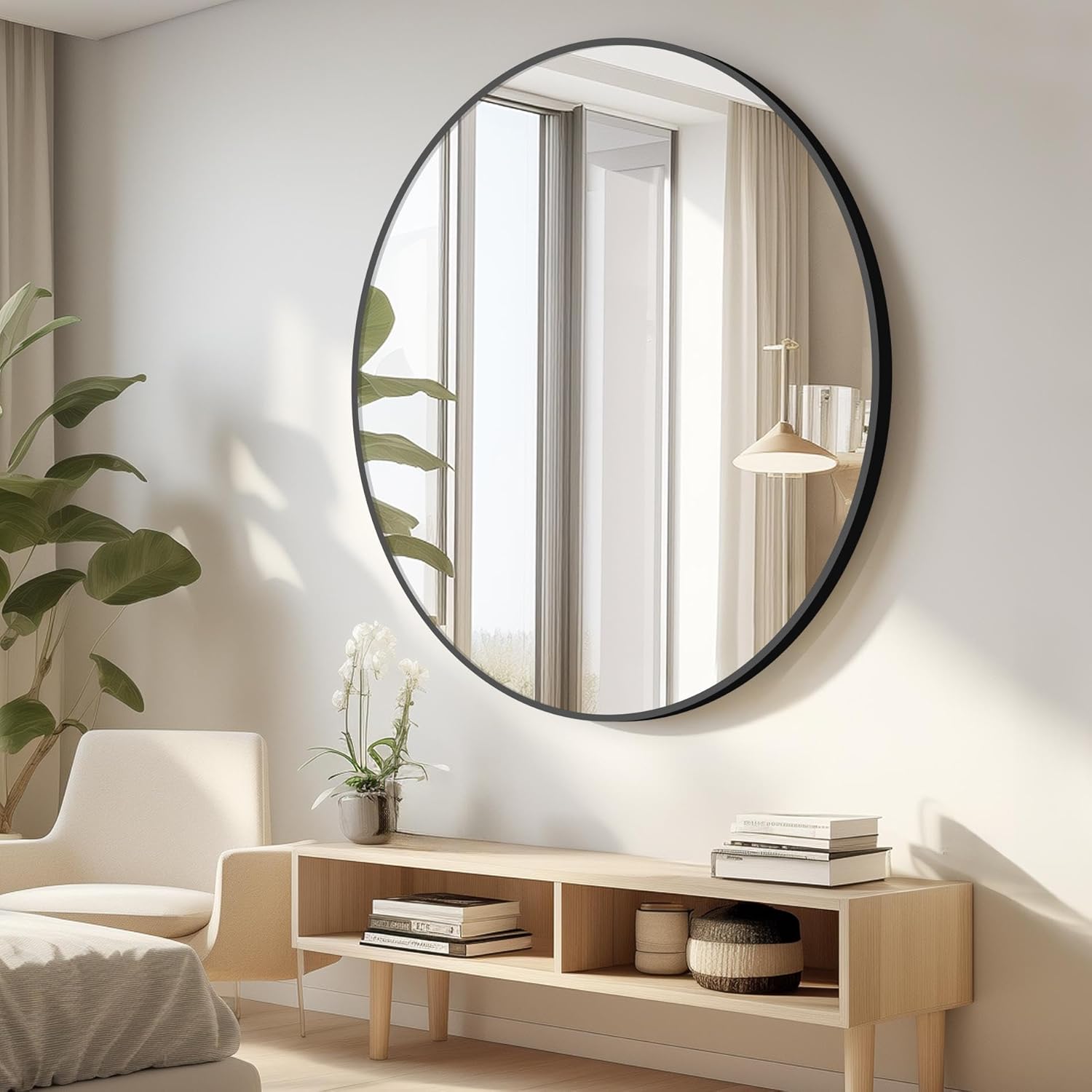 42 Inch Large round Mirror, Black Circle Mirror, Oversized round Bathroom Mirror