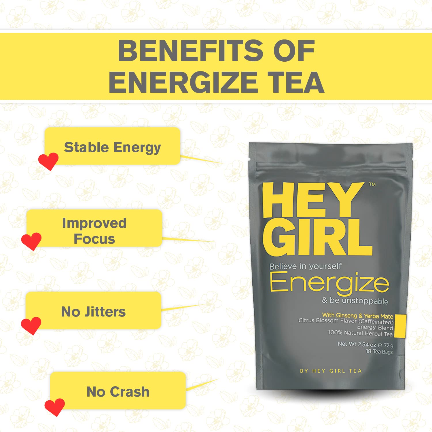 Herbal Energy Tea Blend - Caffeinated Tea Bags for Energy and Focus for Women