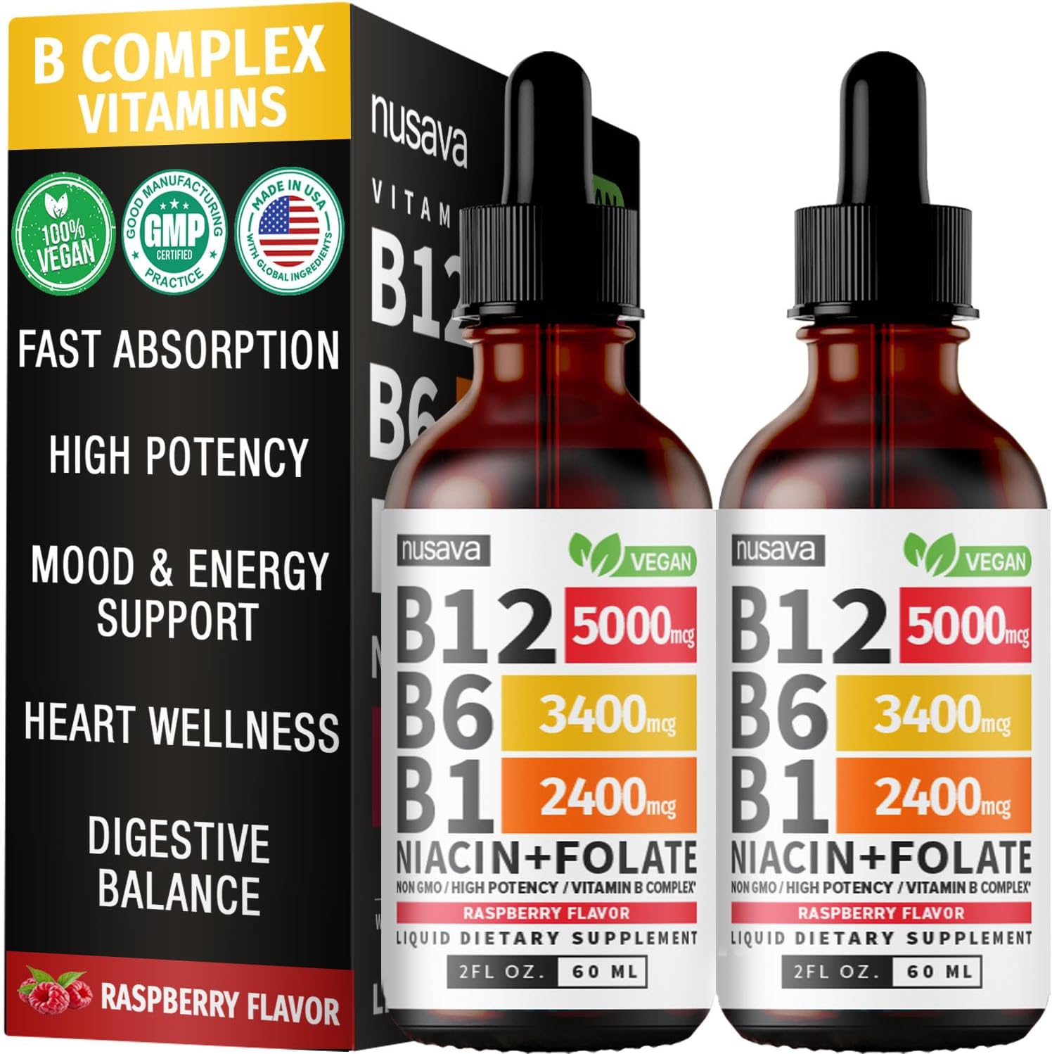 Vitamin B12 & B Complex Drops for Energy & Fatigue (2 Pack)