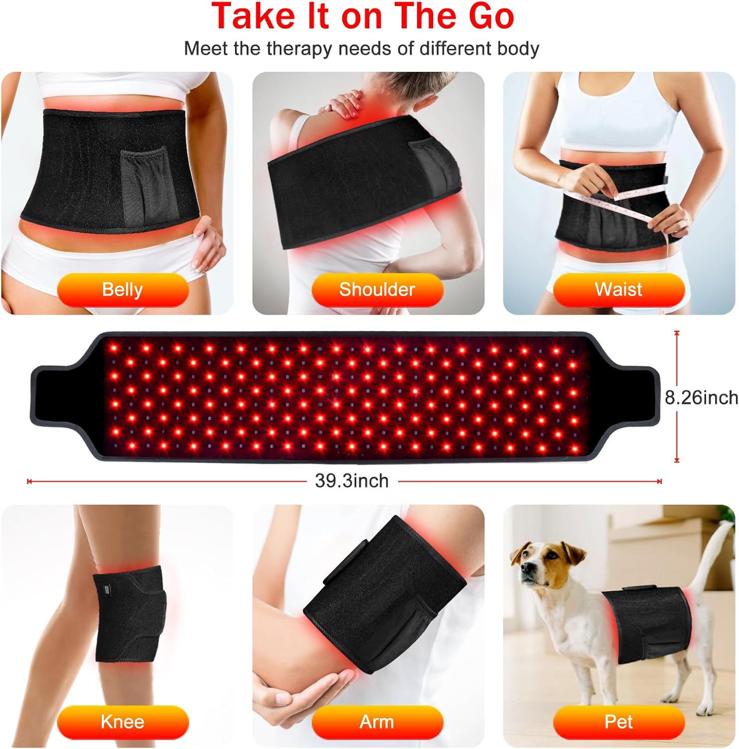 Red Light Therapy for Body- Infrared Light Therapy, Red Light Therapy Belt for Shoulder Waist Muscle Pain Relief, LED 660Nm&850Nm near Infrared Light Therapy Belt Wrap Timer Remote Control