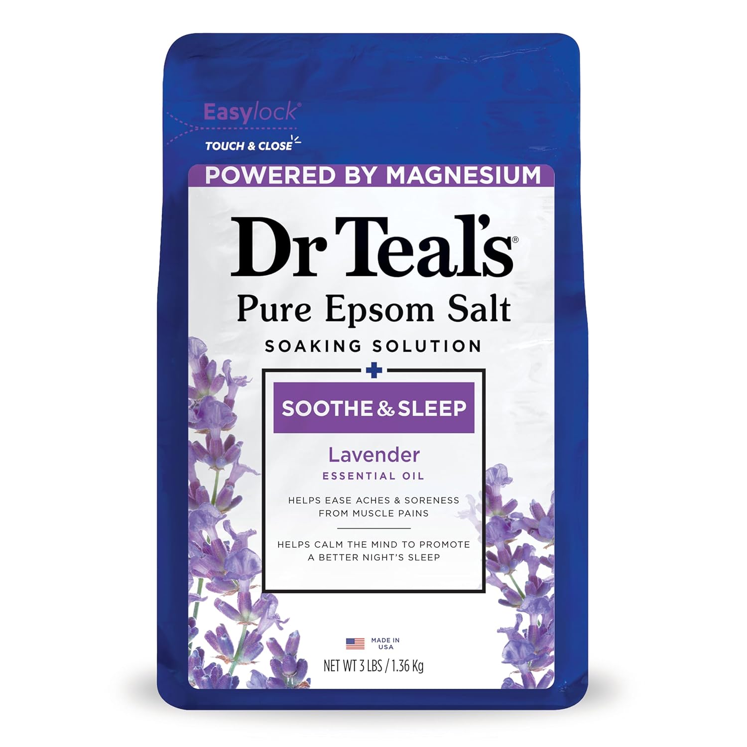 Dr Teal’s Lavender Epsom Salt Soak – Magnesium-Rich Bath for Sleep & Stress Relief (3 lbs)