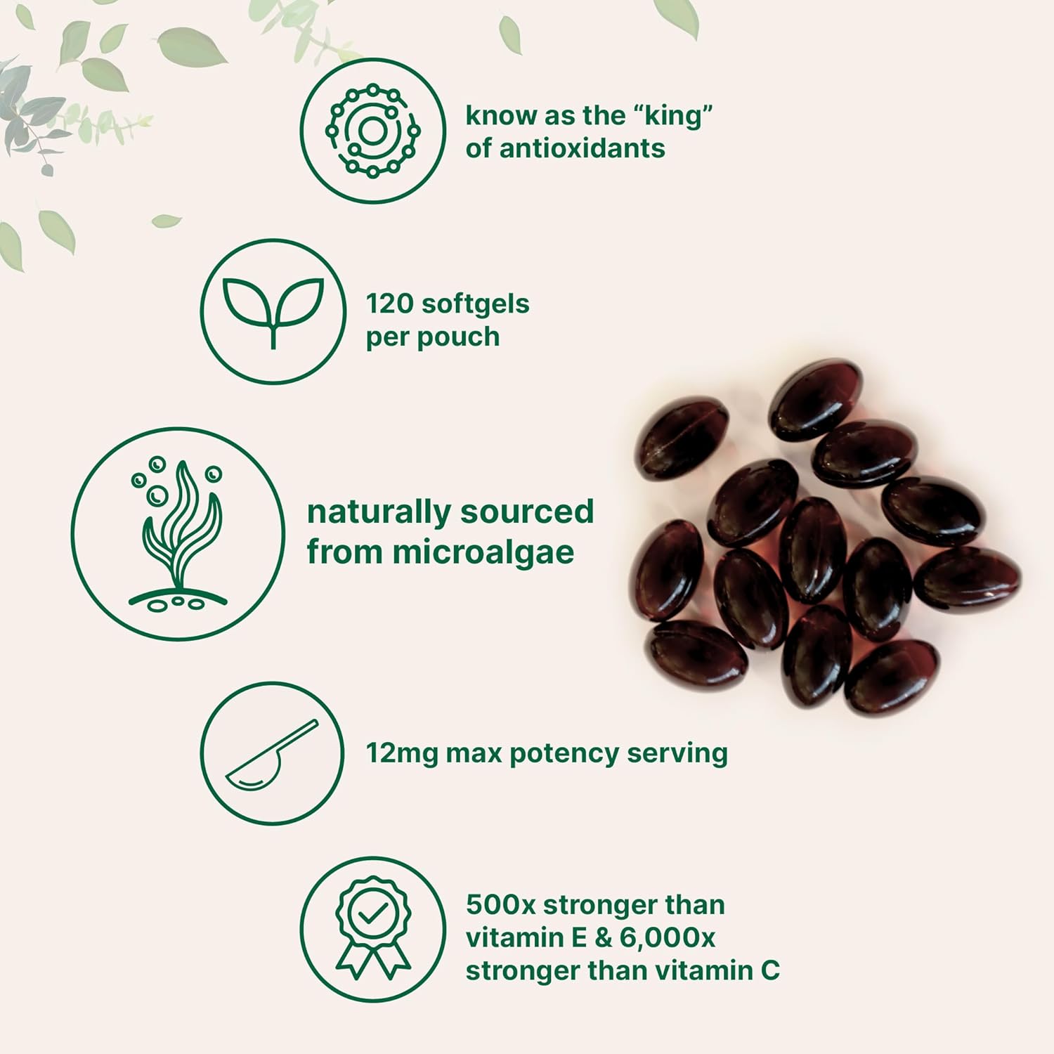 Astaxanthin 12Mg, Supports Eye, Joint, & Internal Circulation Health
