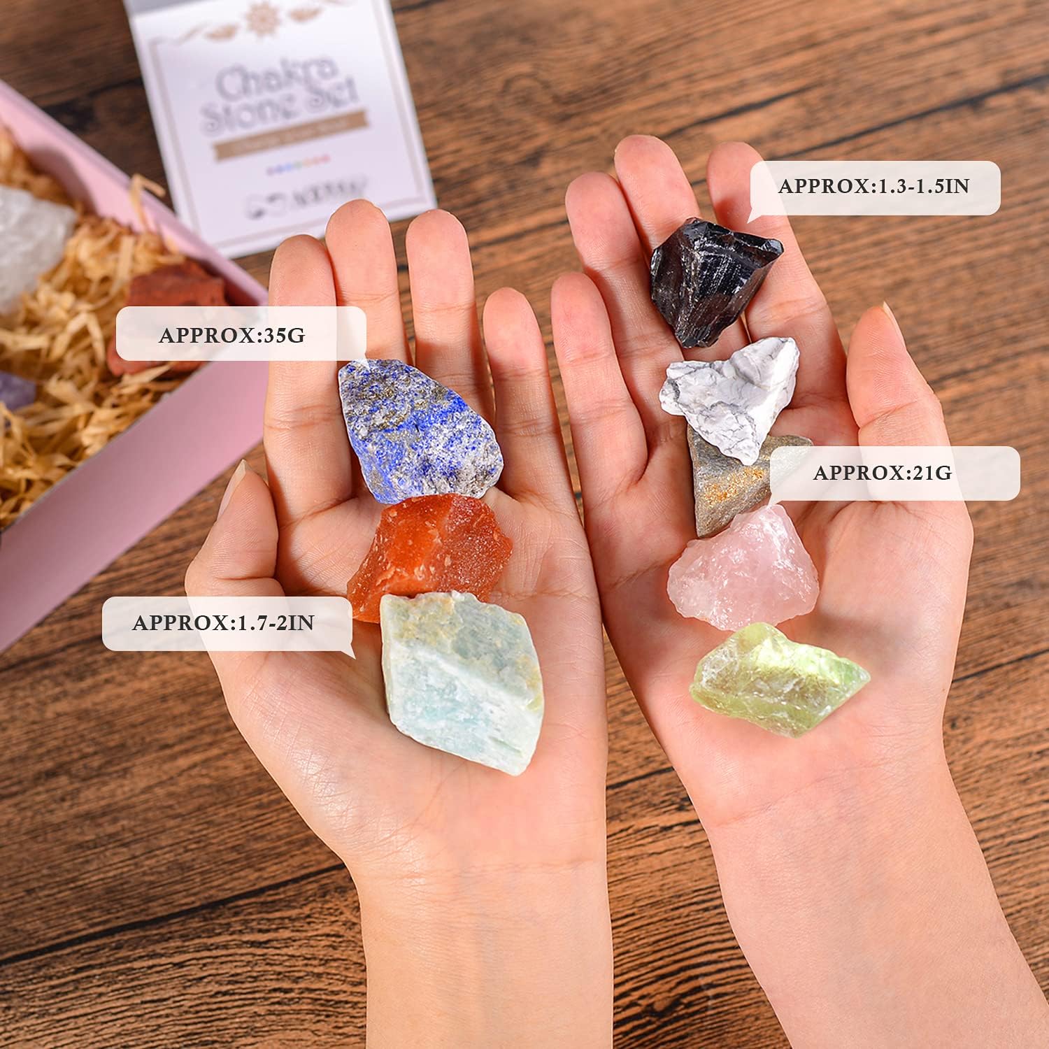 Chakra Crystal Healing Set – 17 Natural Stones with Selenite Plate & Amethyst Necklace