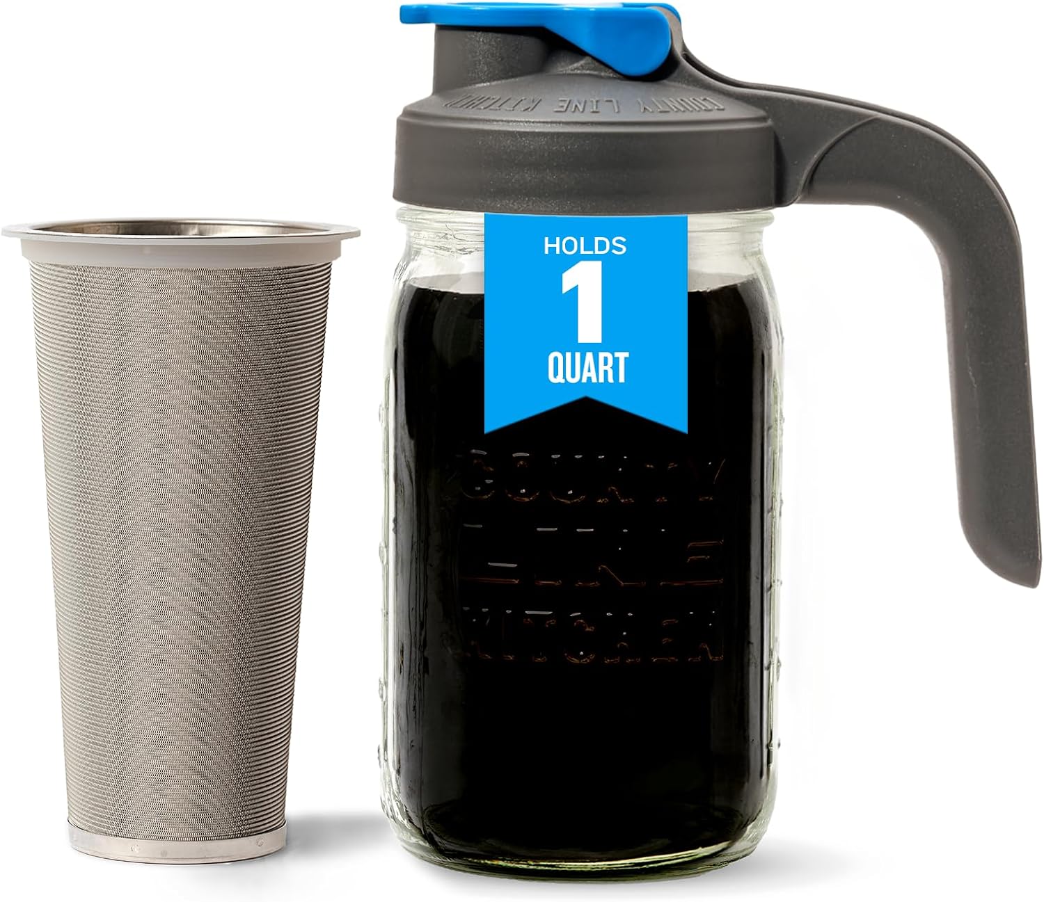 Glass Cold Brew Coffee Maker with Lid - Wide Mouth, 1 Quart (32 Oz) 