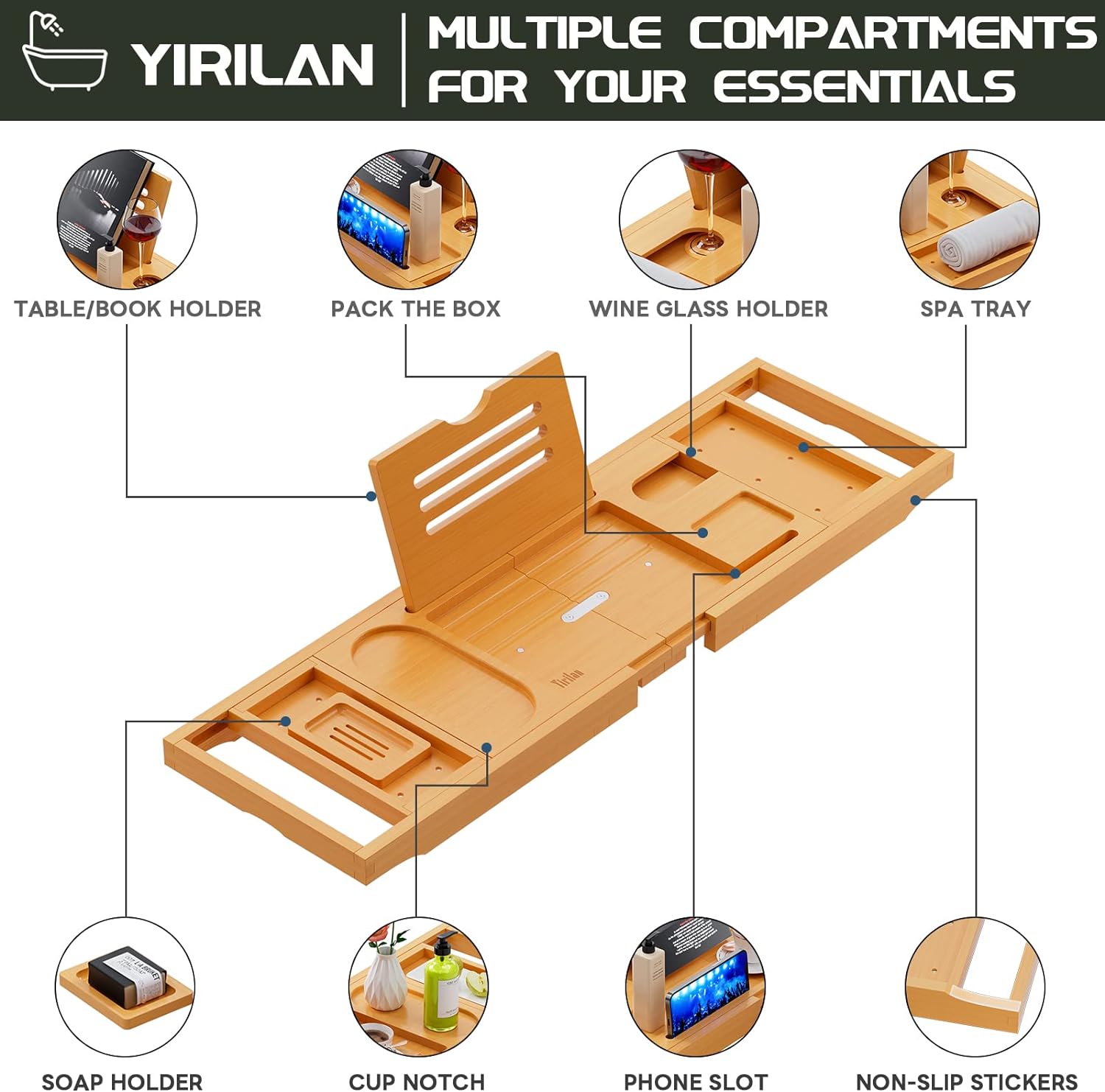 Luxury Bamboo Bathtub Caddy Tray