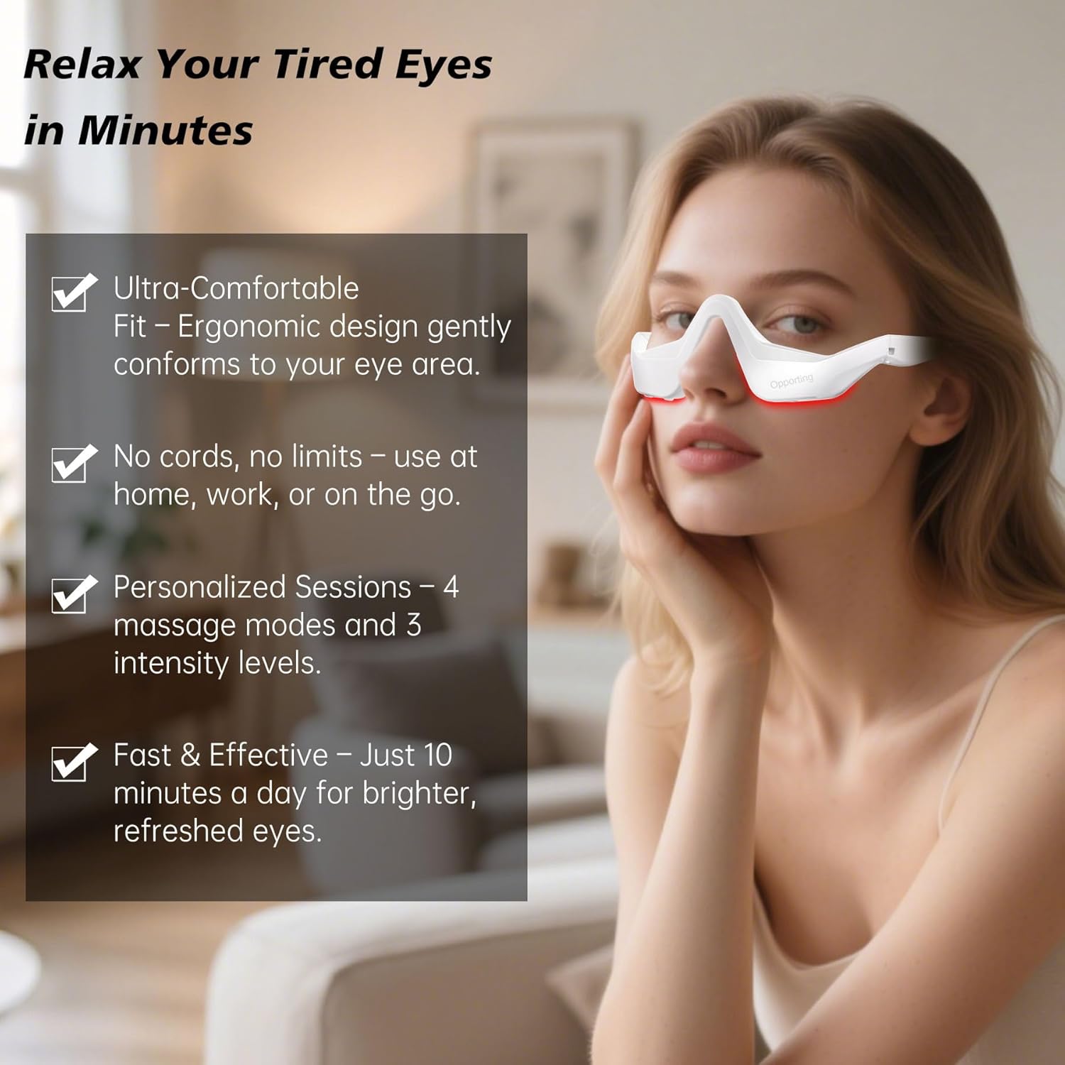 Under-Eye Red Light Therapy Glasses | LED Eye Massager for Puffiness, Wrinkles & Dark Circles | Skincare Beauty Device