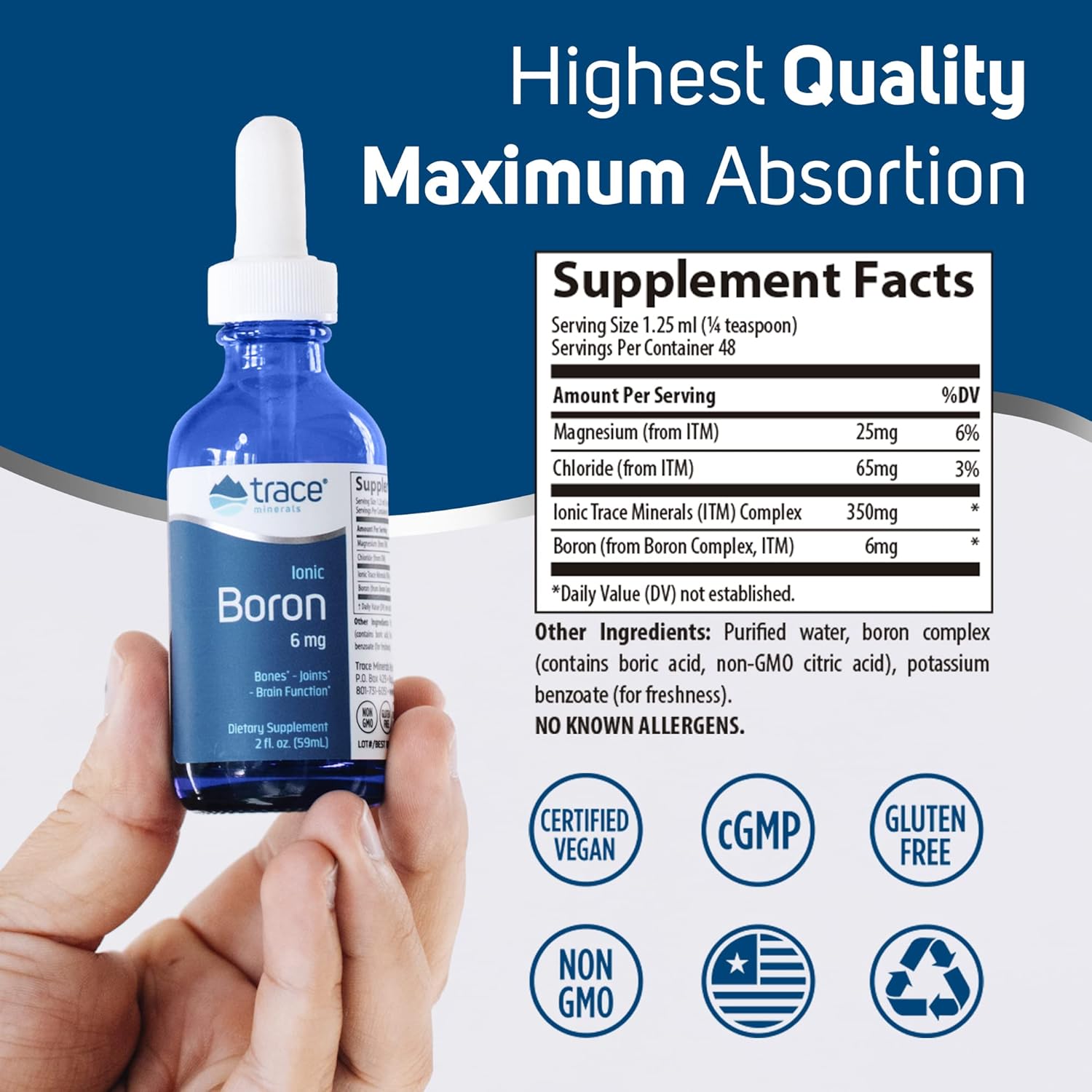 | Liquid Ionic Boron | Supports Normal Bone Metabolism, Brain Function & Joint Health 