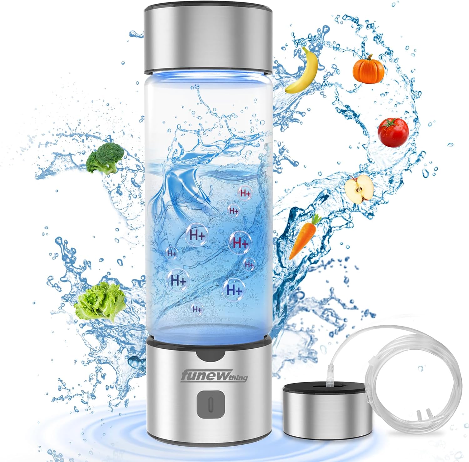 Hydrogen Water Bottle Generator, 1400Ppb Portable Water Ionizer Machine with SPE/PEM Technology in 3-Minute Electrolysis, Rechargeable Hydrogen Rich Glass Cup for Home Office Travel & Fitness