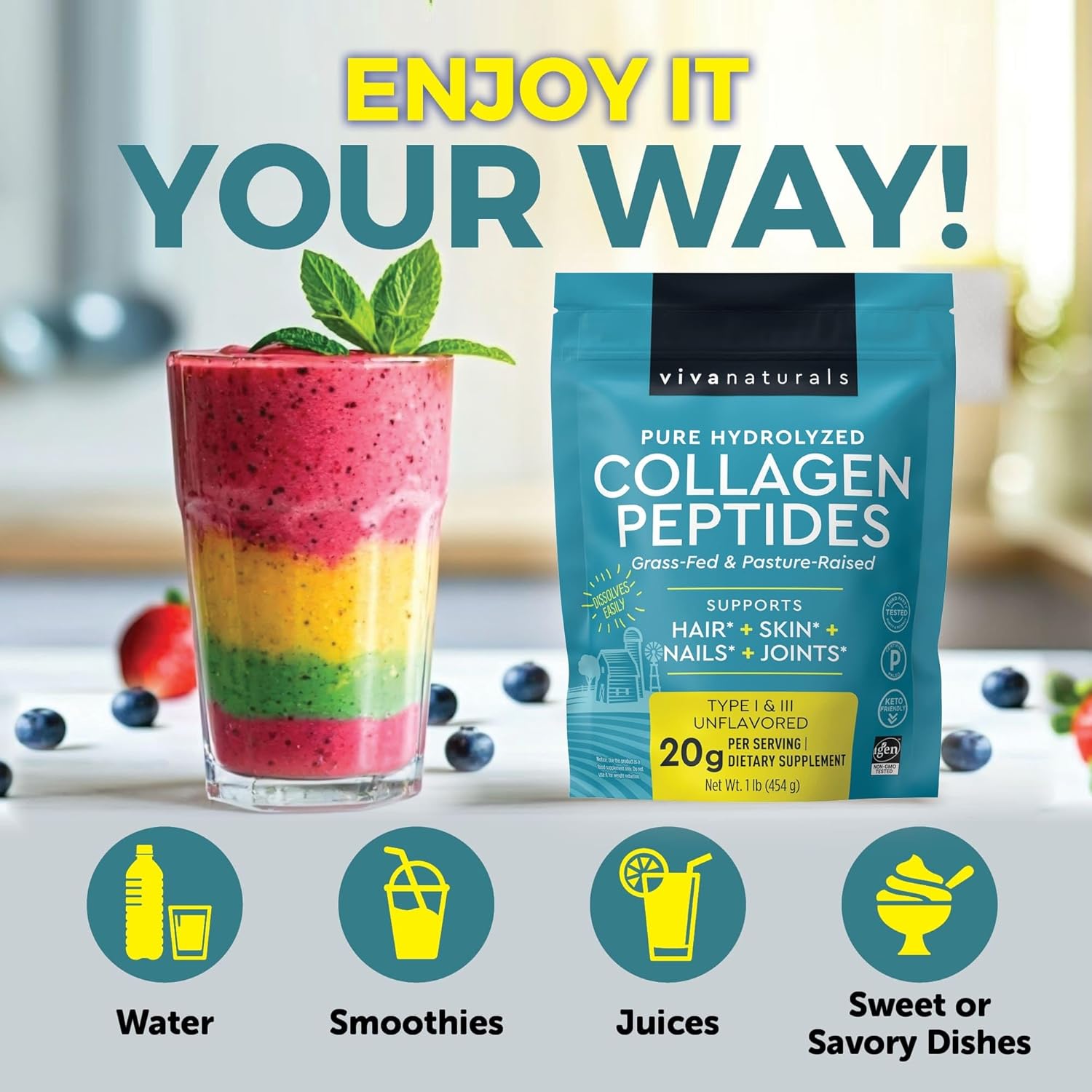 Collagen Peptides Powder – Joint Health, Hair, Skin and Nails
