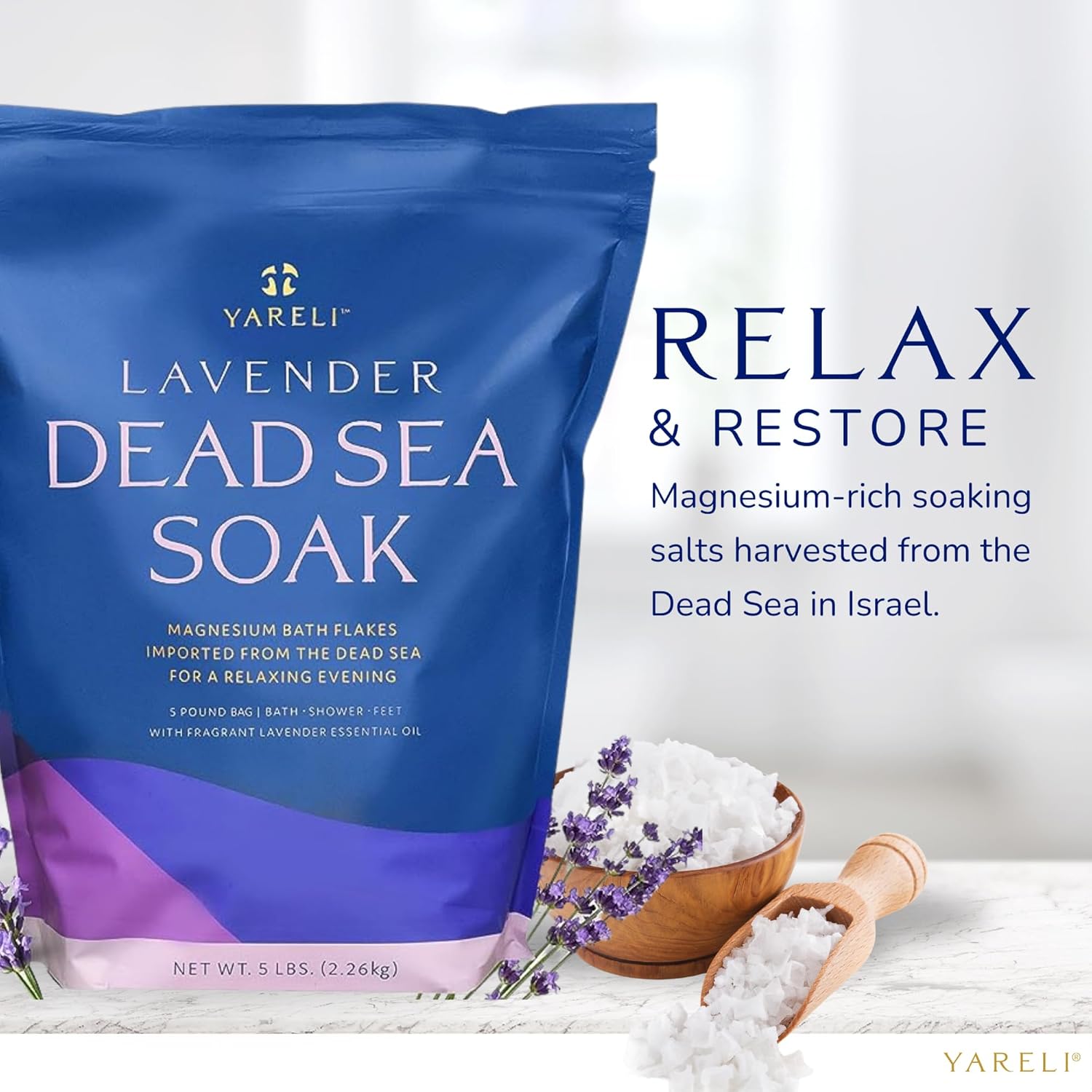 Lavender Magnesium Flakes – Dead Sea Bath & Foot Soak for Relaxation & Recovery (5 lbs)