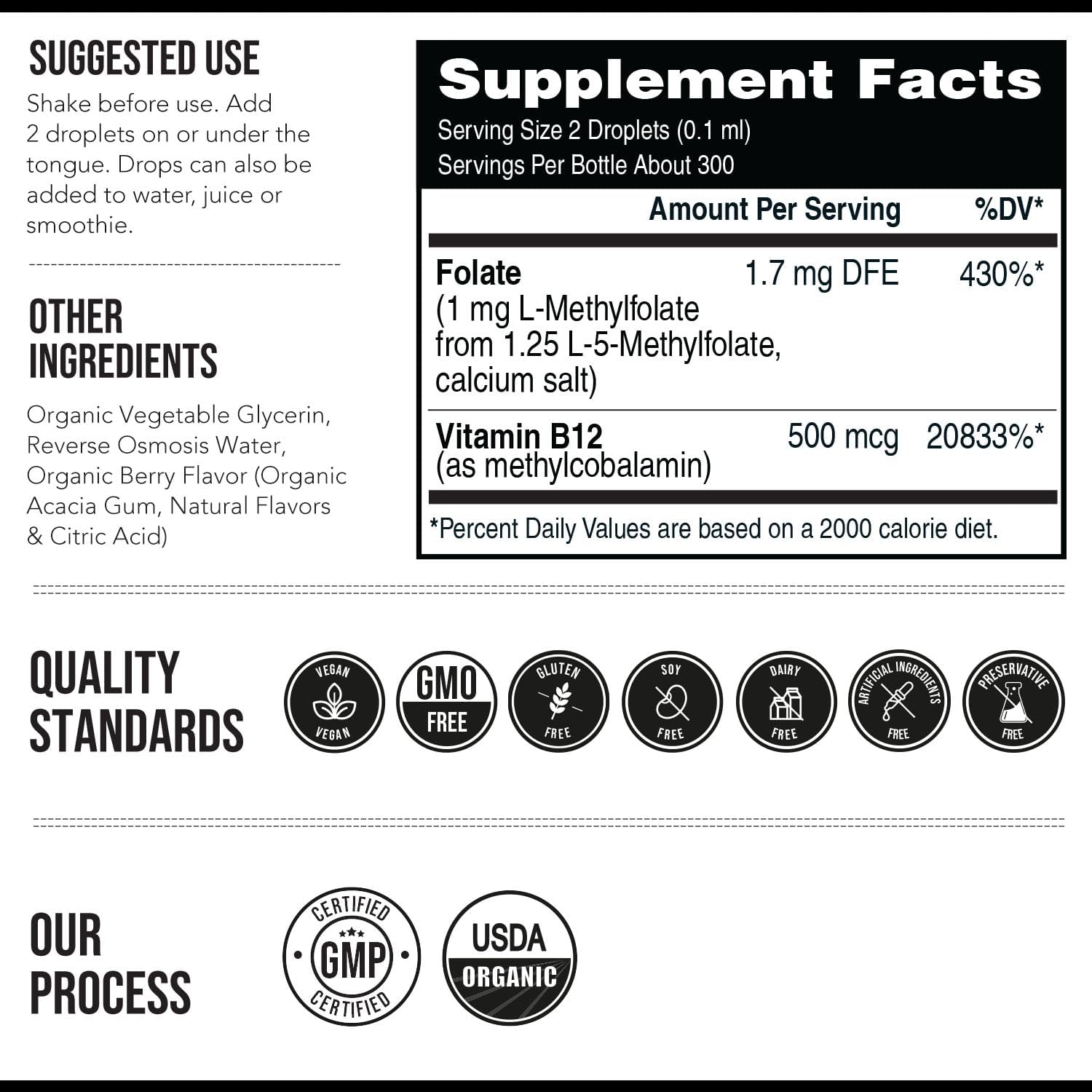 Organic Methyl Folate 1000 Mcg + Methyl B12 Cofactor 