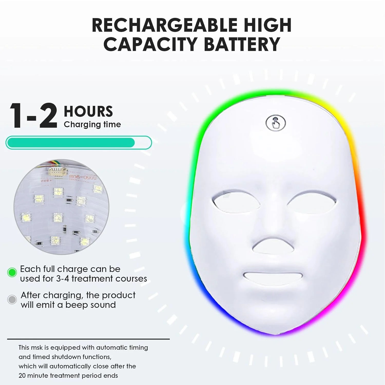 Led Face Mask - 7 Color Light Therapy for Anti-Aging, Acne &amp; Wrinkles, Gift for Women