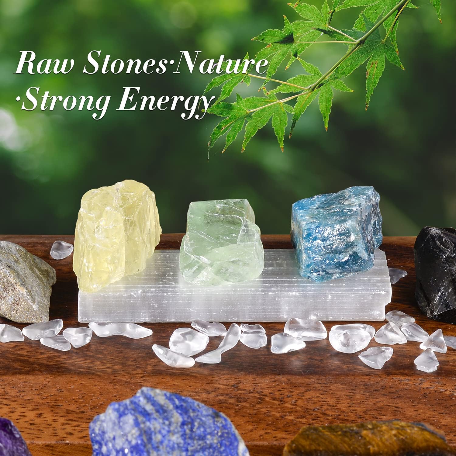 Chakra Crystal Healing Set – 17 Natural Stones with Selenite Plate & Amethyst Necklace