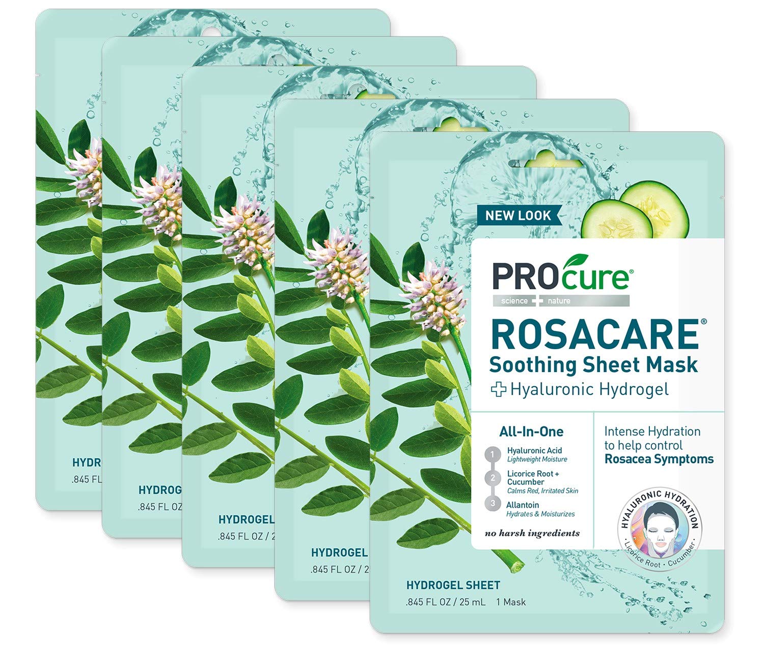 Rosacare Soothing Sheet Face Mask with Hyaluronic Hydrogel for Rosacea Symptoms, 5 Masks