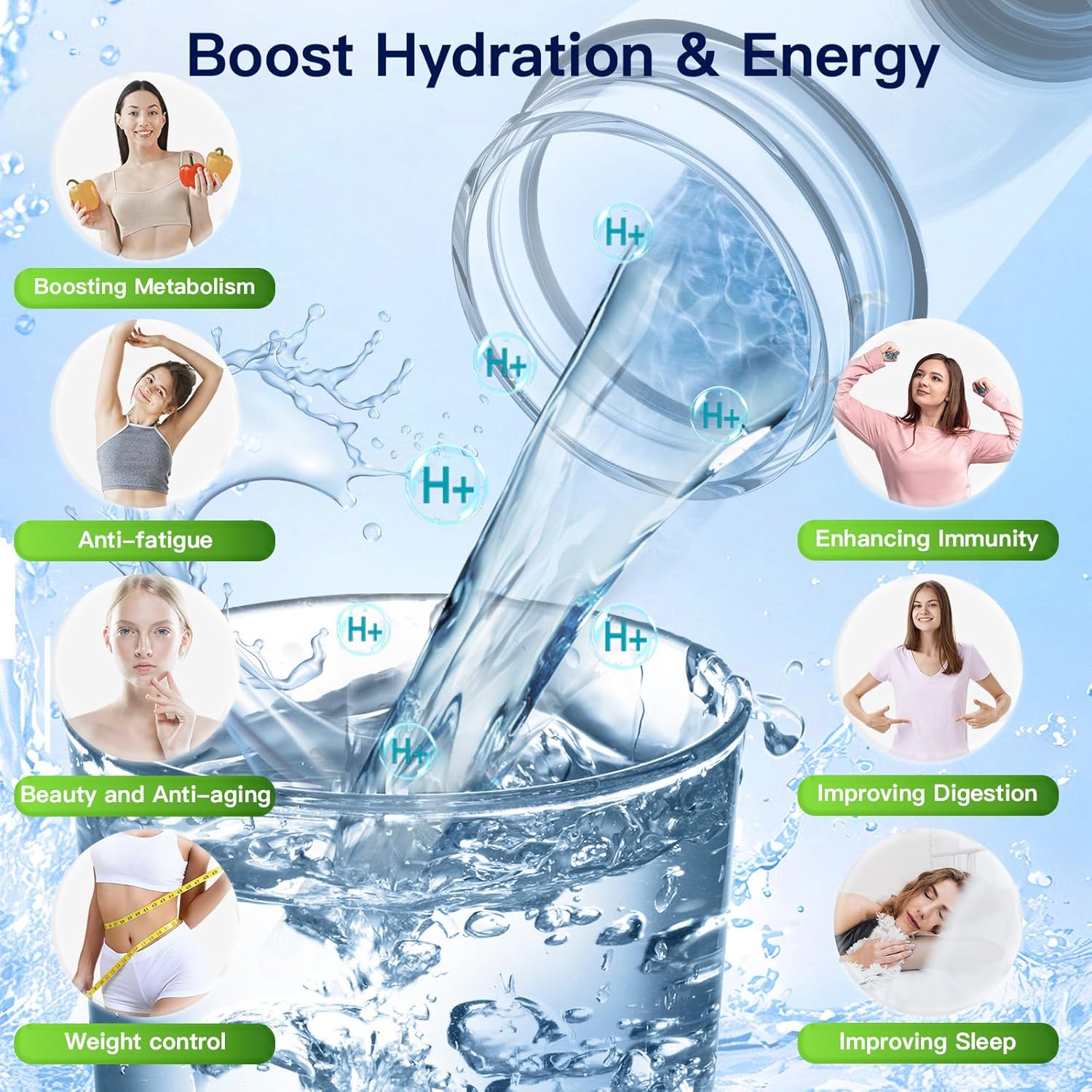 Hydrogen Water Bottle Generator, 1400Ppb Portable Water Ionizer Machine with SPE/PEM Technology in 3-Minute Electrolysis, Rechargeable Hydrogen Rich Glass Cup for Home Office Travel & Fitness