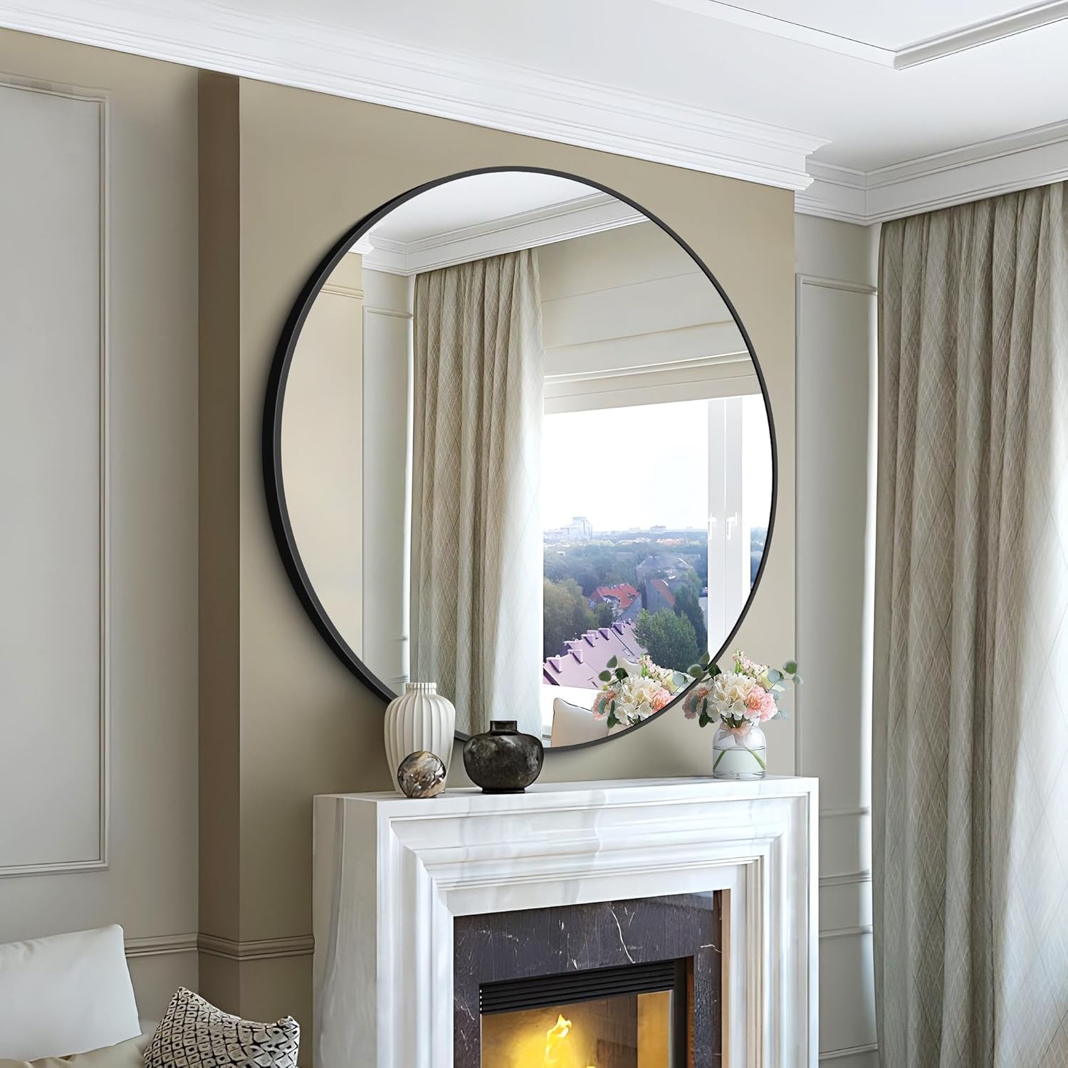 42 Inch Large round Mirror, Black Circle Mirror, Oversized round Bathroom Mirror