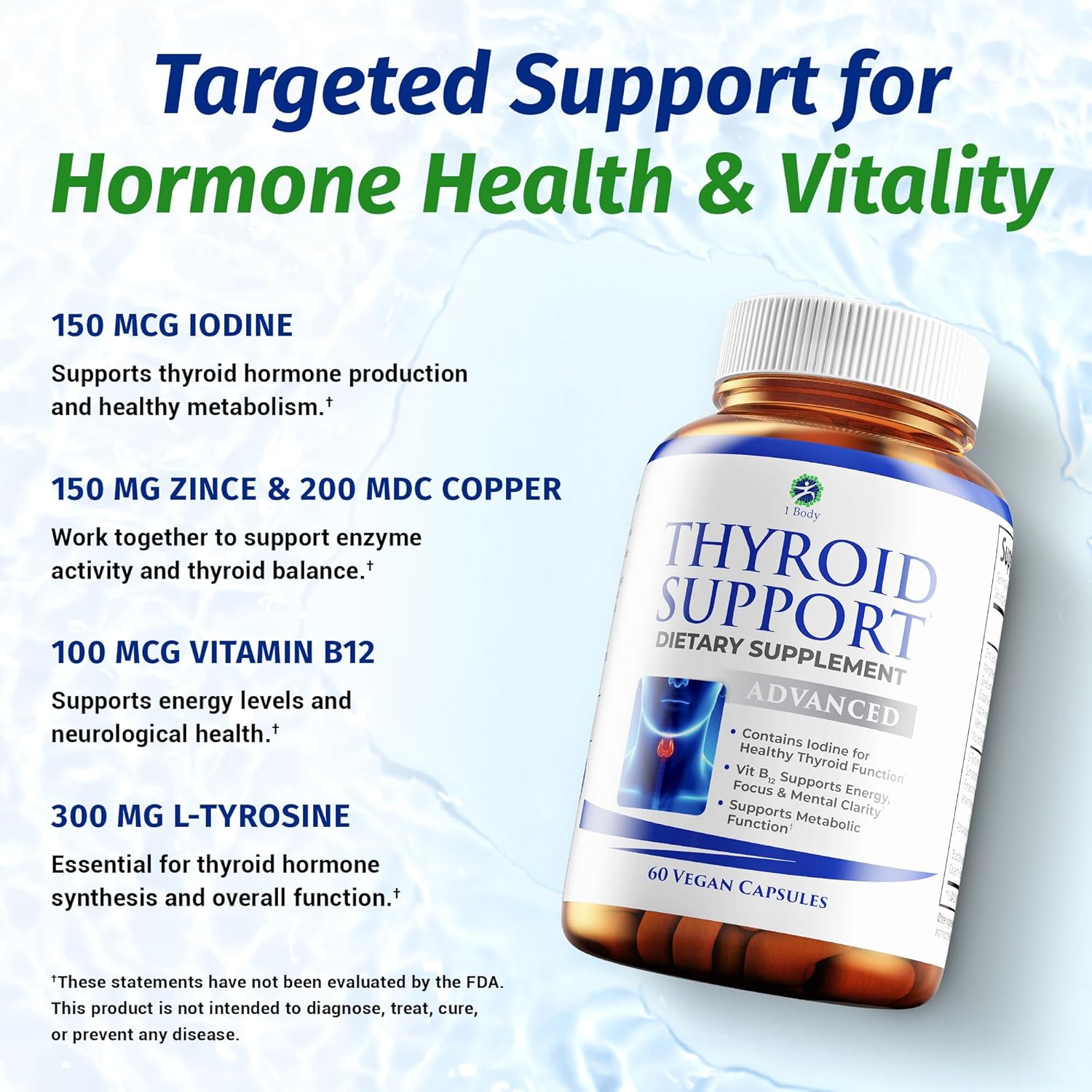 Thyroid Support Supplement with Iodine, B12, Zinc, Selenium & Ashwagandha – Metabolism & Weight Balance (30 Day Supply)