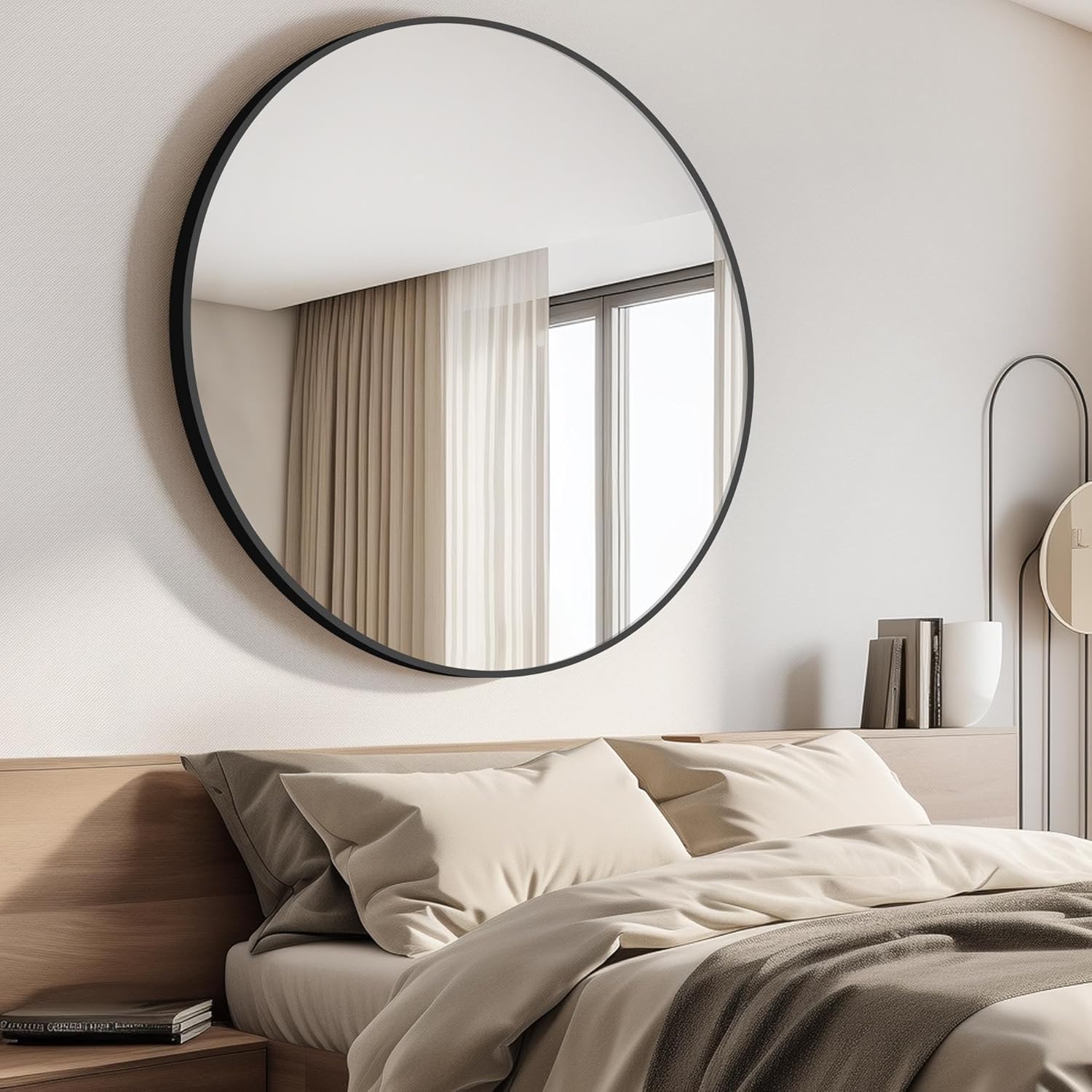 42 Inch Large round Mirror, Black Circle Mirror, Oversized round Bathroom Mirror
