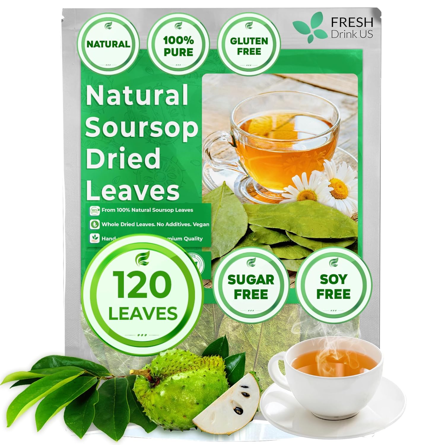 120+ Premium Soursop Graviola Dried Leaves, 120-130 Natural Leaves