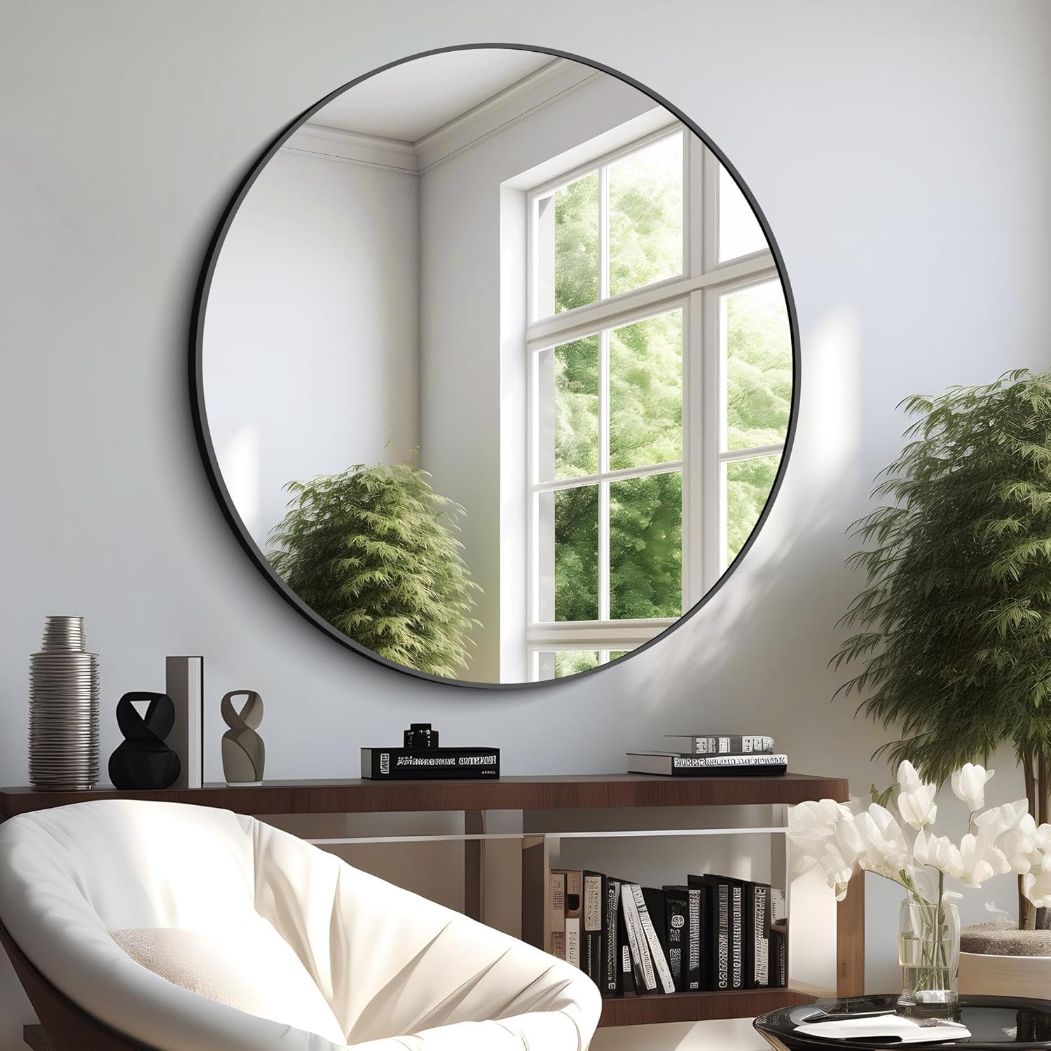 42 Inch Large round Mirror, Black Circle Mirror, Oversized round Bathroom Mirror